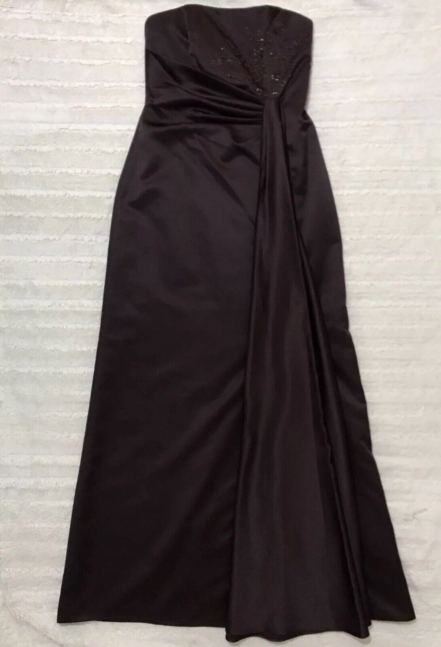 David's Bridal Long Satin Chocolate Brown Bridesmaids Gown Sz 6 EUC #F11606